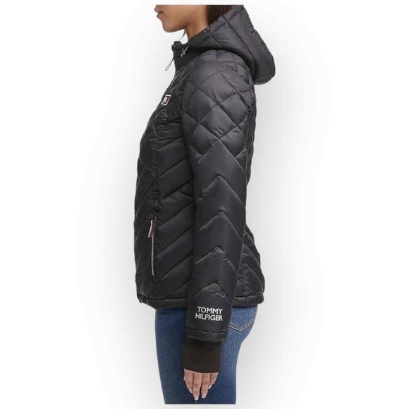 Tommy Hilfiger Women’s Hooded Zip Front Jacket - Black, Packable - Picture 4 of 12